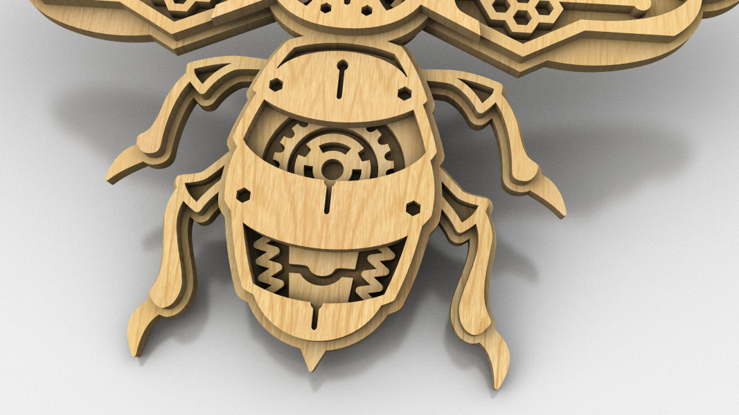 C279-Mechanical Bee Layered Scroll Saw Pattern - Alex Fox Patterns