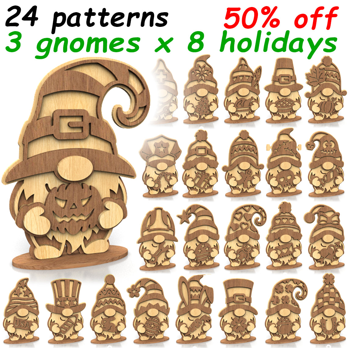 C282-Holiday Gnome Set Layered Scroll Saw Patterns - Alex Fox Patterns