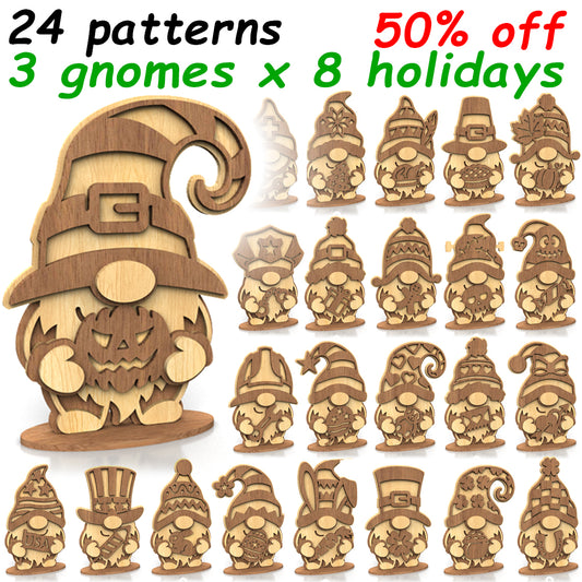 C282-Holiday Gnome Set Layered Scroll Saw Patterns - Alex Fox Patterns