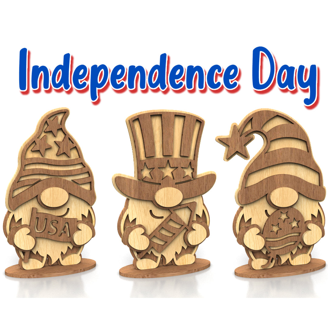 C282-Independence Day gnomes Layered Scroll Saw Patterns — Alex Fox Patterns