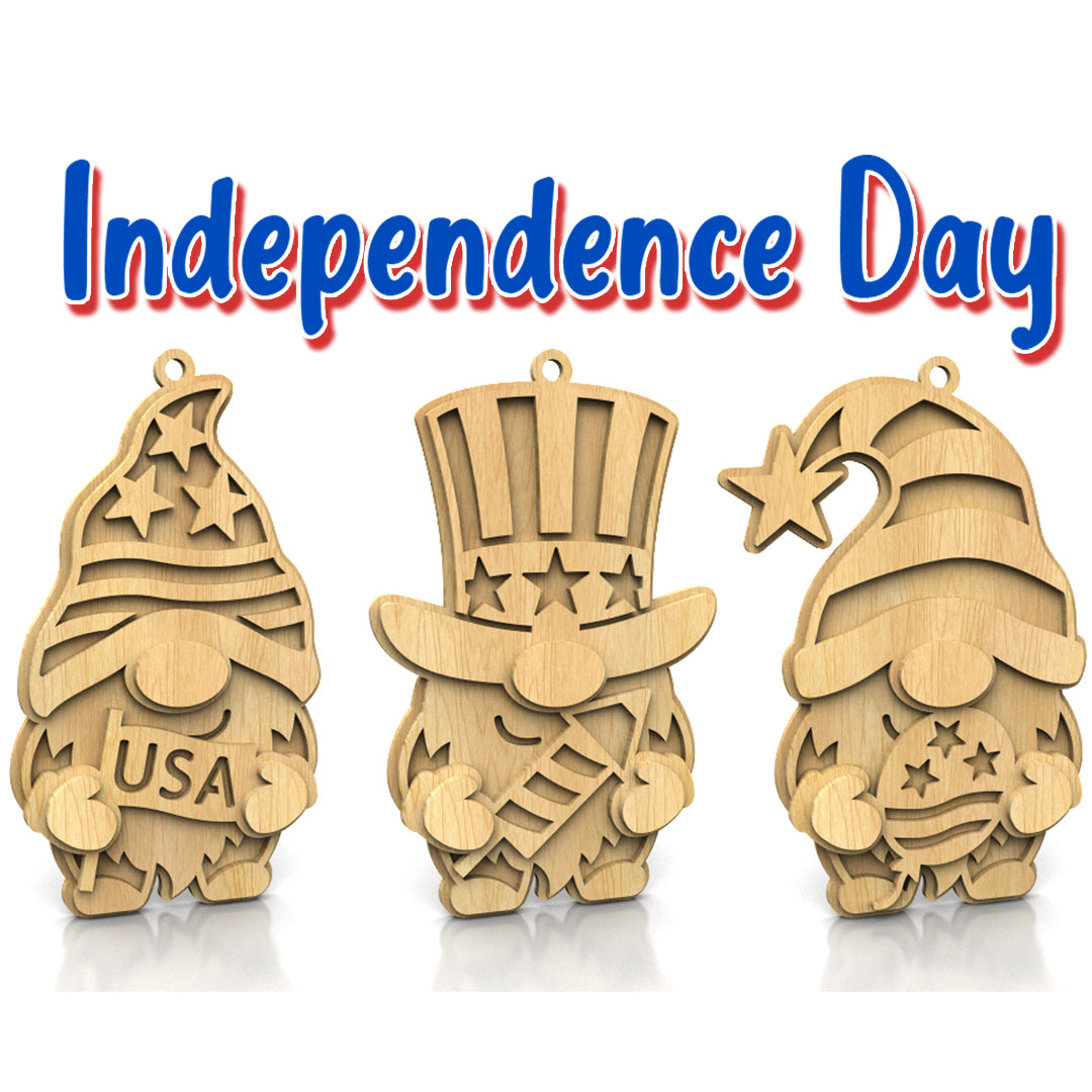 C282-Independence Day gnomes Layered Scroll Saw Patterns — Alex Fox Patterns
