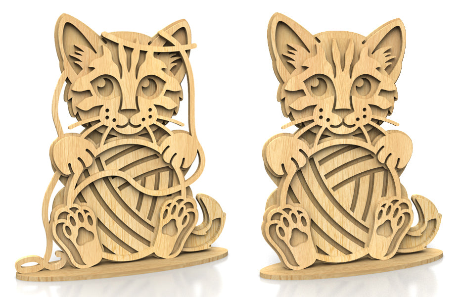 C283-Kitten Layered Scroll Saw Pattern - Alex Fox Patterns