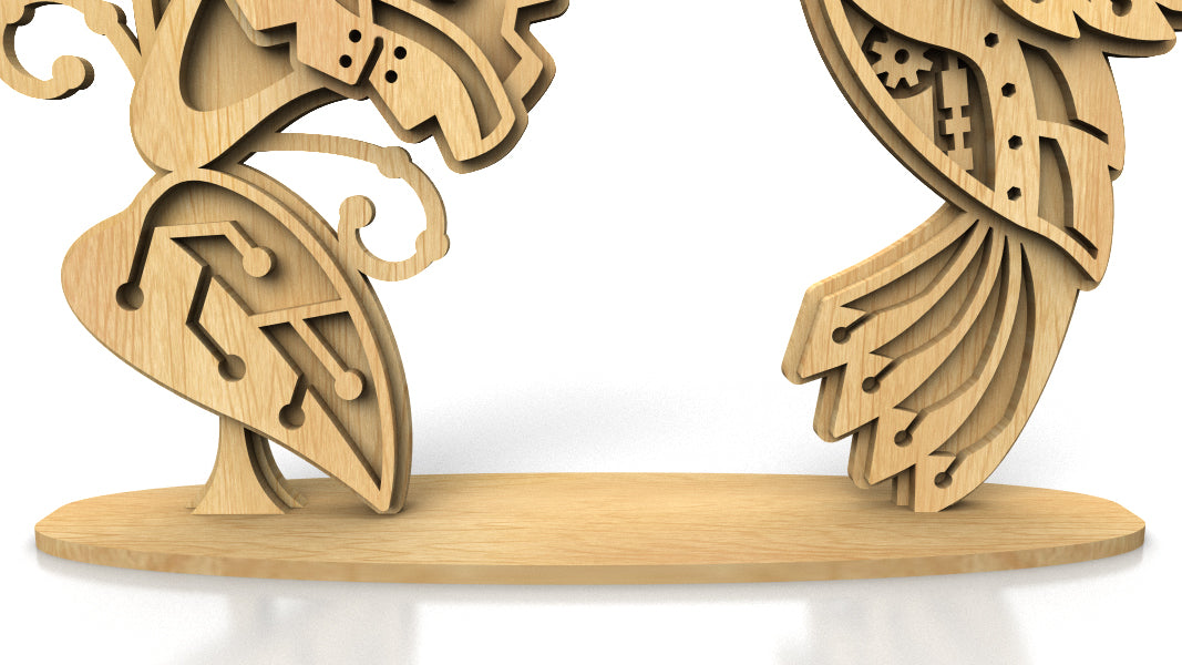 C285-Mechanical Hummingbird Layered Scroll Saw Pattern - Alex Fox Patterns