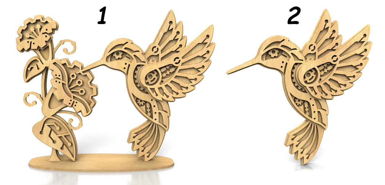 C285-Mechanical Hummingbird Layered Scroll Saw Pattern - Alex Fox Patterns