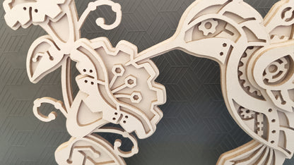 C285-Mechanical Hummingbird Layered Scroll Saw Pattern - Alex Fox Patterns