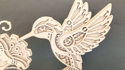 C285-Mechanical Hummingbird Layered Scroll Saw Pattern - Alex Fox Patterns