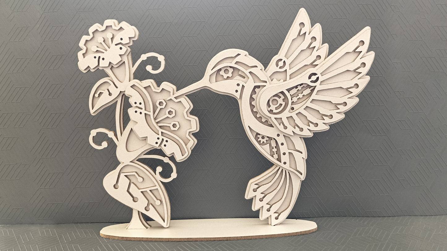 C285-Mechanical Hummingbird Layered Scroll Saw Pattern - Alex Fox Patterns
