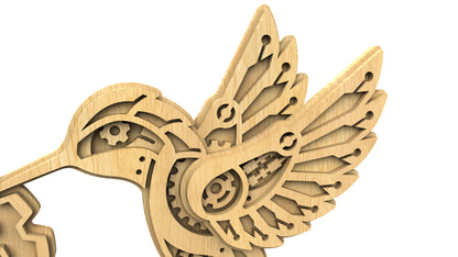 C285-Mechanical Hummingbird Layered Scroll Saw Pattern - Alex Fox Patterns