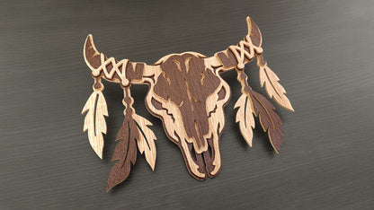 C273-Bull Skull Layered Scroll Saw Pattern - Alex Fox Patterns
