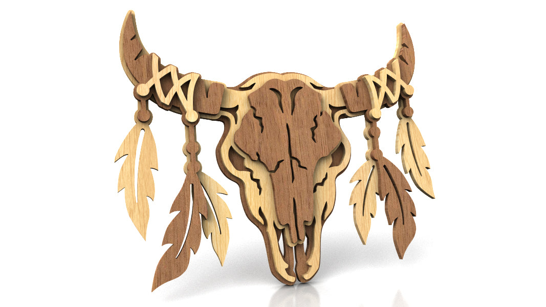 C273-Bull Skull Layered Scroll Saw Pattern - Alex Fox Patterns