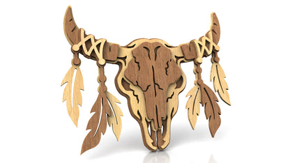 C273-Bull Skull Layered Scroll Saw Pattern - Alex Fox Patterns