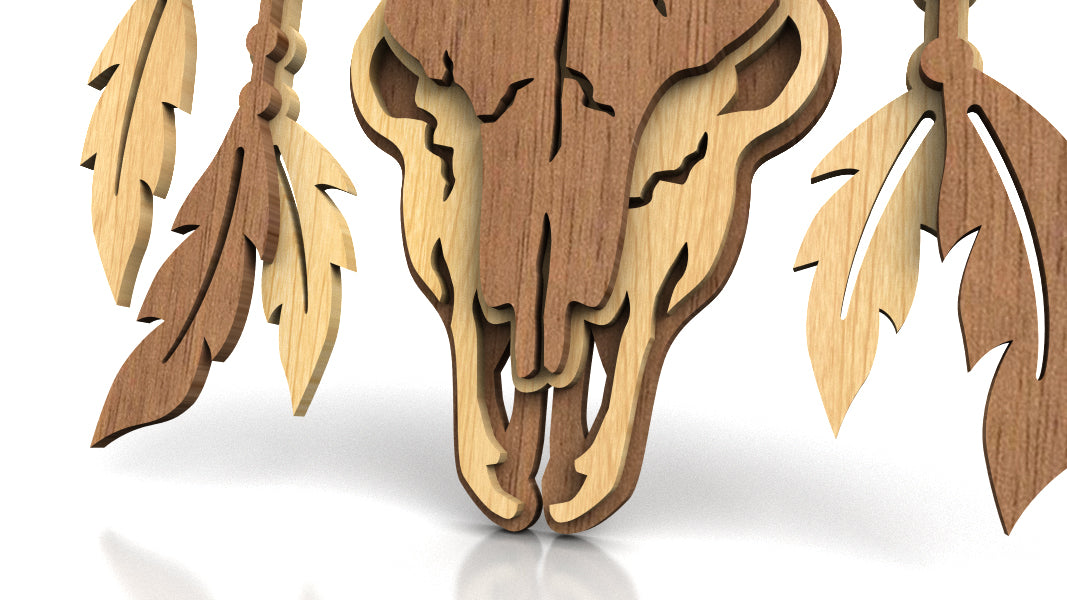 C273-Bull Skull Layered Scroll Saw Pattern - Alex Fox Patterns
