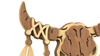 C273-Bull Skull Layered Scroll Saw Pattern - Alex Fox Patterns