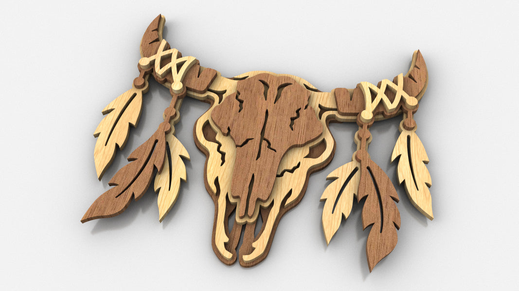 C273-Bull Skull Layered Scroll Saw Pattern - Alex Fox Patterns