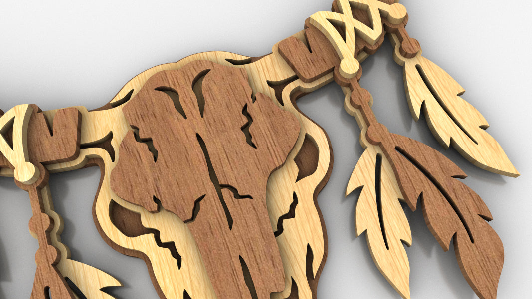 C273-Bull Skull Layered Scroll Saw Pattern - Alex Fox Patterns
