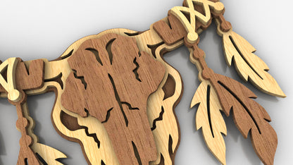 C273-Bull Skull Layered Scroll Saw Pattern - Alex Fox Patterns