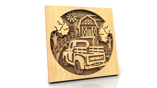 C284-Pickup Farm Layered Scroll Saw Pattern - Alex Fox Patterns