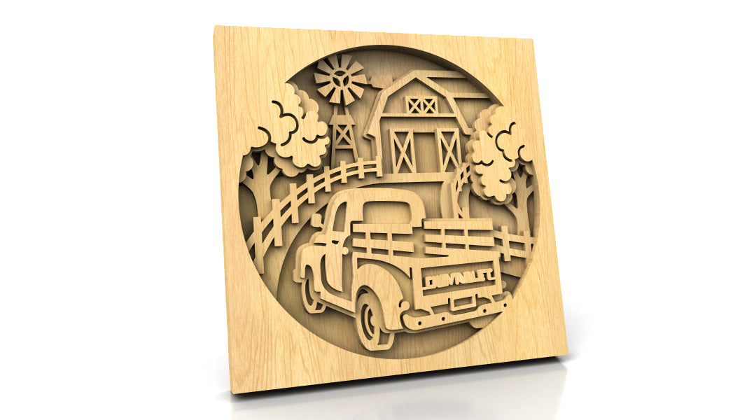 C284-Pickup Countryside Layered Scroll Saw Pattern - Alex Fox Patterns