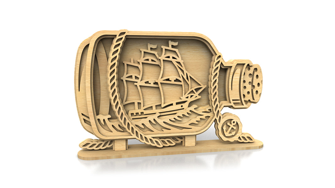 C287-Ship In A Bottle Layered Scroll Saw Pattern - Alex Fox Patterns