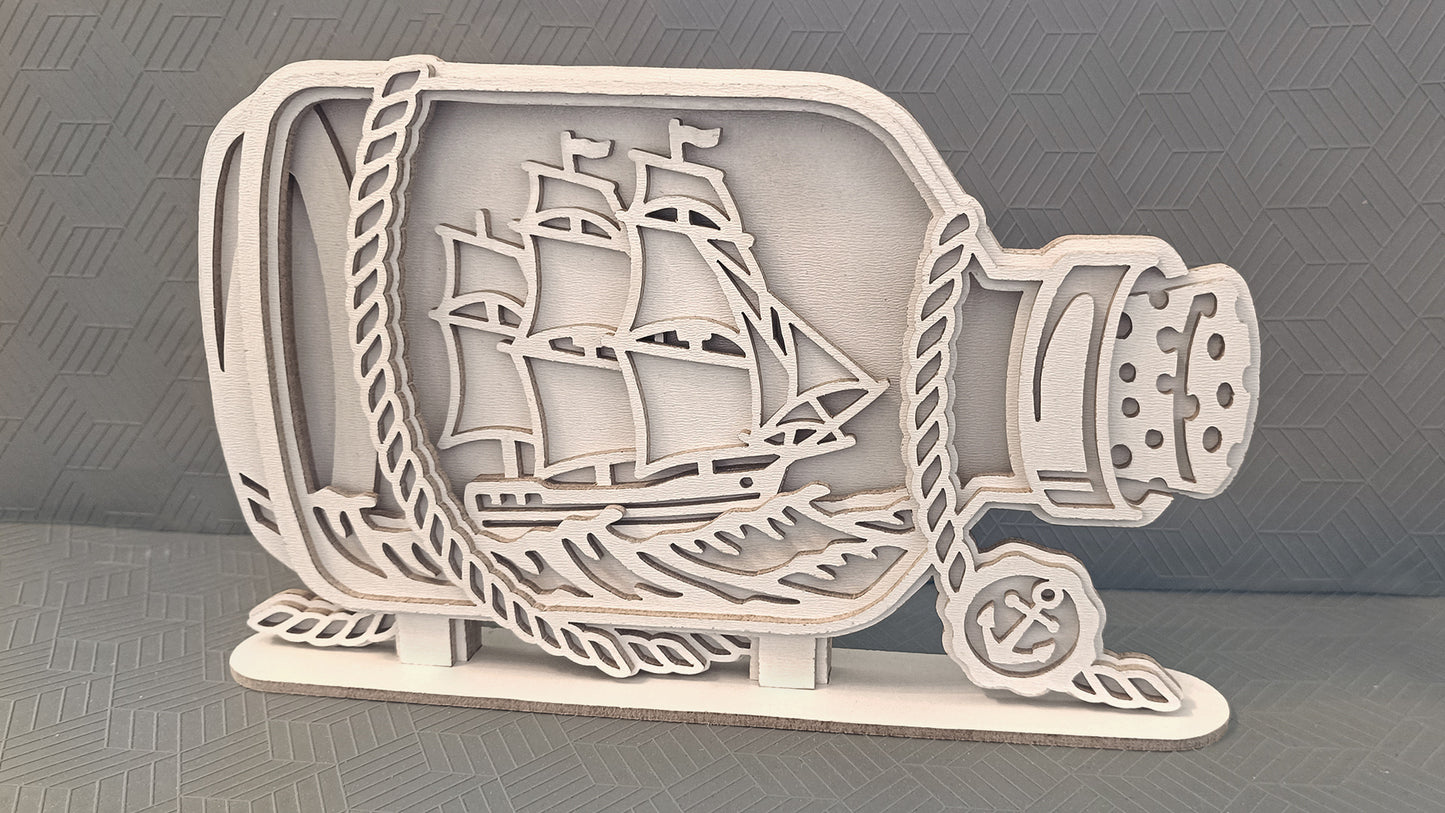 C287-Ship In A Bottle Layered Scroll Saw Pattern - Alex Fox Patterns