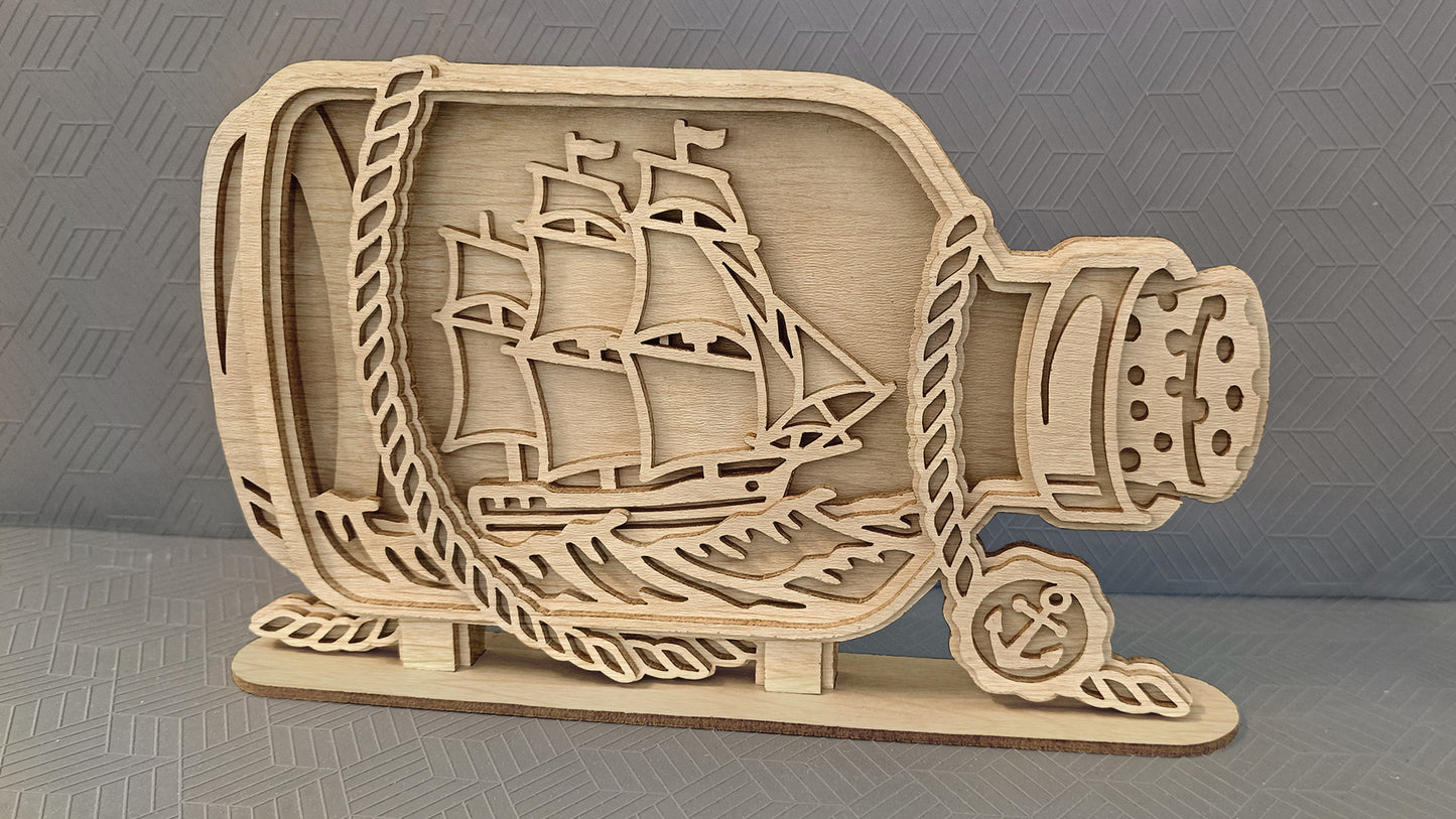 C287-Ship In A Bottle Layered Scroll Saw Pattern - Alex Fox Patterns