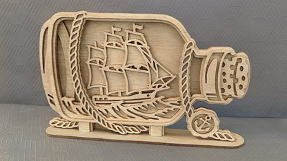 C287-Ship In A Bottle Layered Scroll Saw Pattern - Alex Fox Patterns