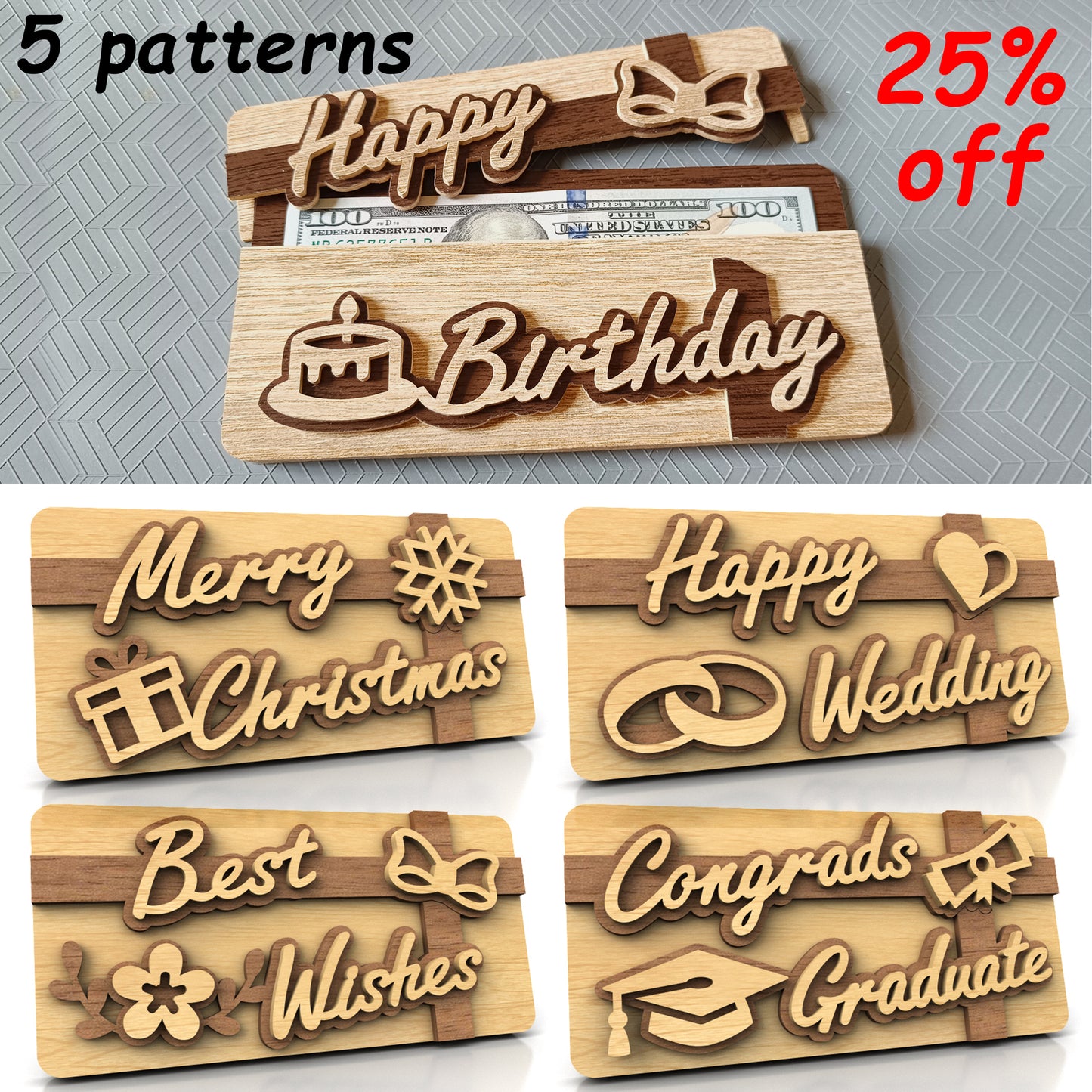 C288-Money Gift Envelope Set Layered Scroll Saw Patterns - Alex Fox Patterns