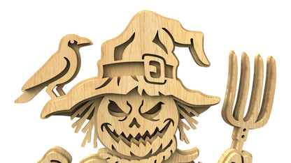 C292-Halloween Scarecrow Layered Scroll Saw Pattern - Alex Fox Patterns