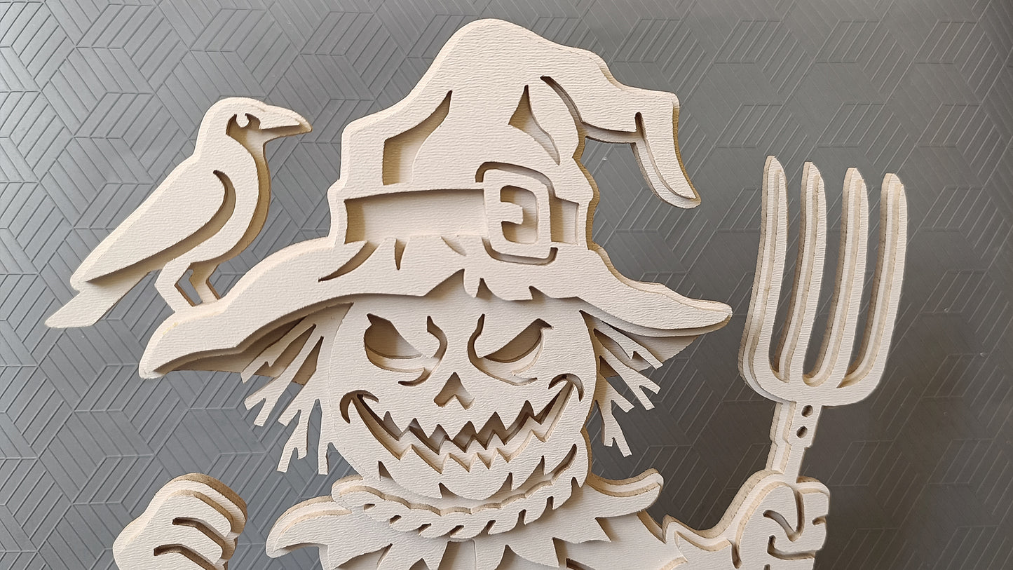 C292-Halloween Scarecrow Layered Scroll Saw Pattern - Alex Fox Patterns