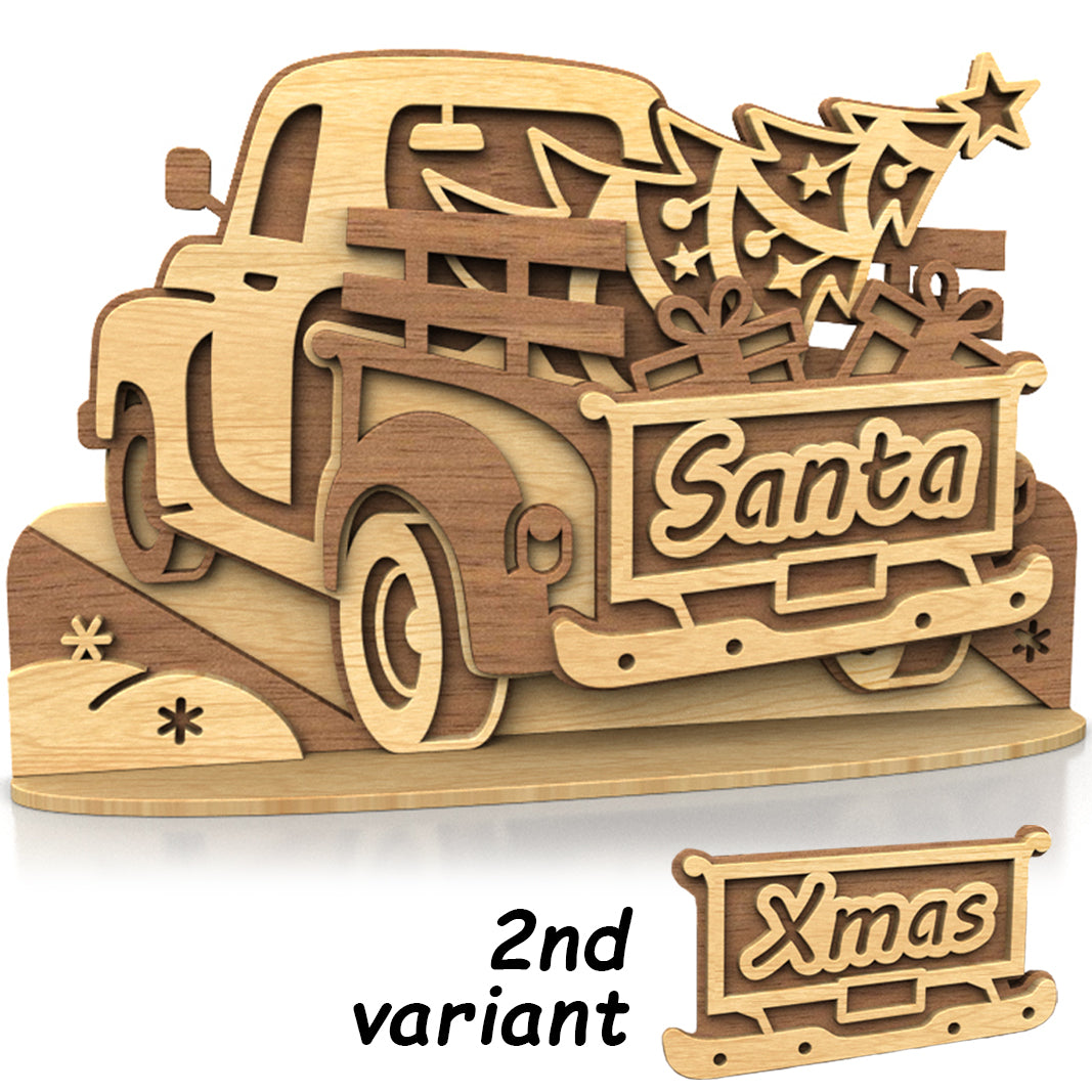 C295-Christmas Truck Layered Scroll Saw Pattern - Alex Fox Patterns