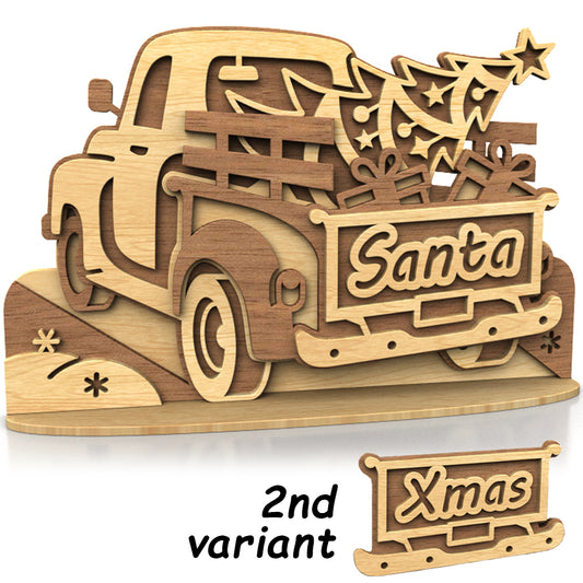C295-Christmas Truck Layered Scroll Saw Pattern - Alex Fox Patterns