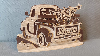 C295-Christmas Truck Layered Scroll Saw Pattern - Alex Fox Patterns