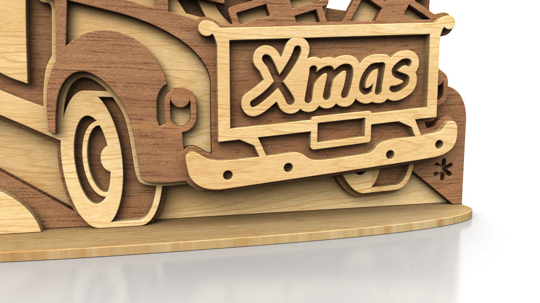 C295-Christmas Truck Layered Scroll Saw Pattern - Alex Fox Patterns