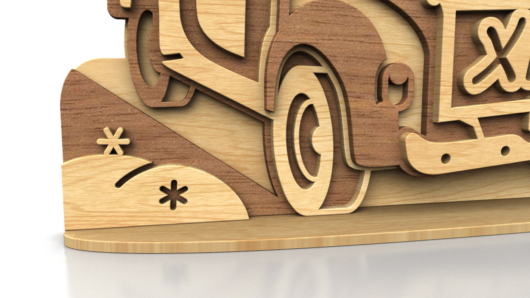C295-Christmas Truck Layered Scroll Saw Pattern - Alex Fox Patterns