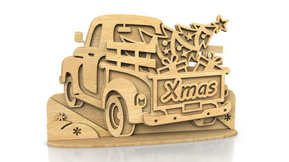 C295-Christmas Truck Layered Scroll Saw Pattern - Alex Fox Patterns