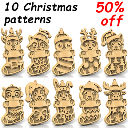 C296-Christmas Animals Set Layered Scroll Saw Patterns - Alex Fox Patterns