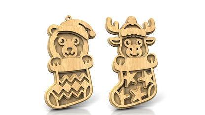 C296-Christmas Animals Set Layered Scroll Saw Patterns - Alex Fox Patterns