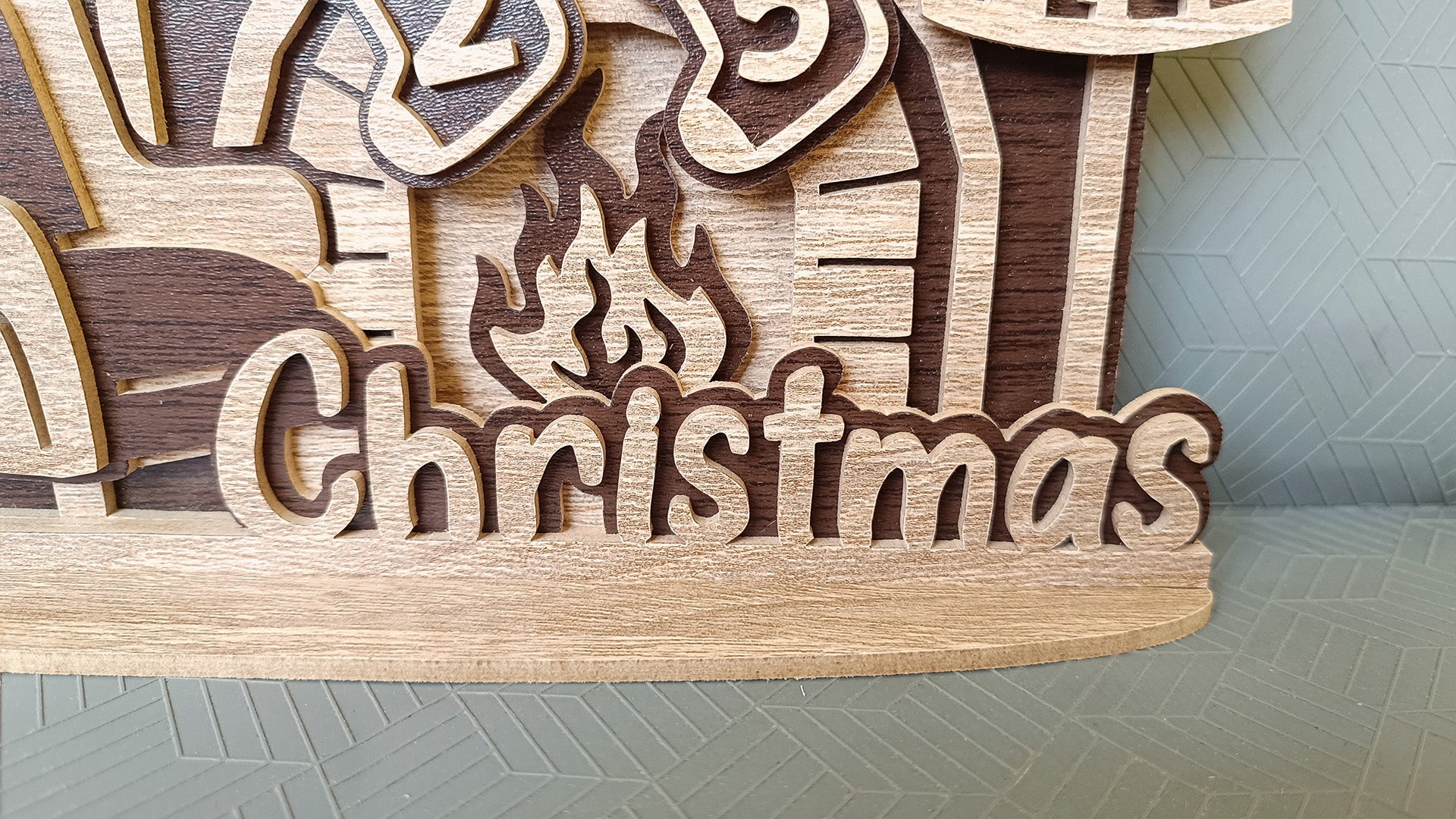 C297-Christmas Fireplace Layered Scroll Saw Pattern - Alex Fox Patterns