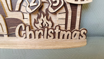 C297-Christmas Fireplace Layered Scroll Saw Pattern - Alex Fox Patterns
