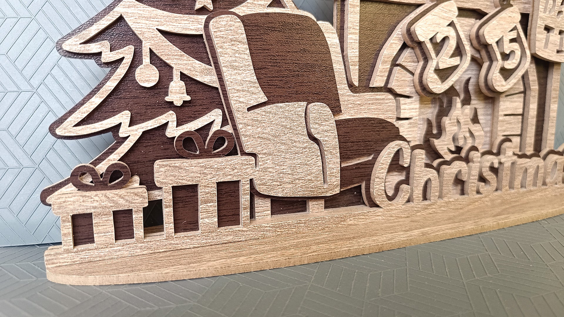 C297-Christmas Fireplace Layered Scroll Saw Pattern - Alex Fox Patterns