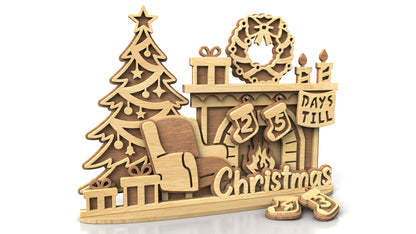 C297-Christmas Fireplace Layered Scroll Saw Pattern - Alex Fox Patterns