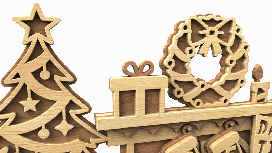 C297-Christmas Fireplace Layered Scroll Saw Pattern - Alex Fox Patterns