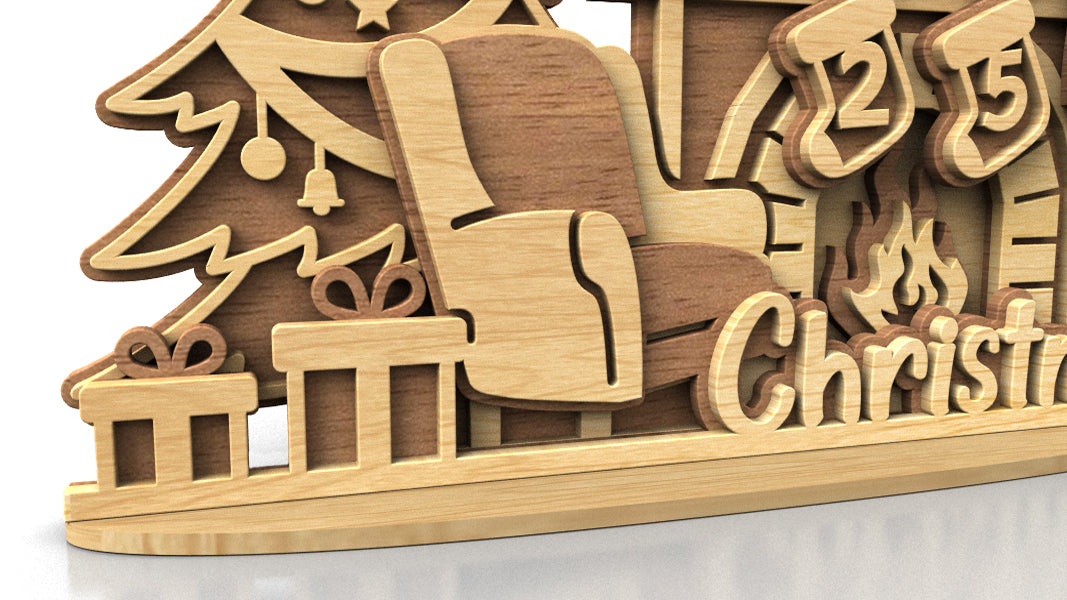 C297-Christmas Fireplace Layered Scroll Saw Pattern - Alex Fox Patterns