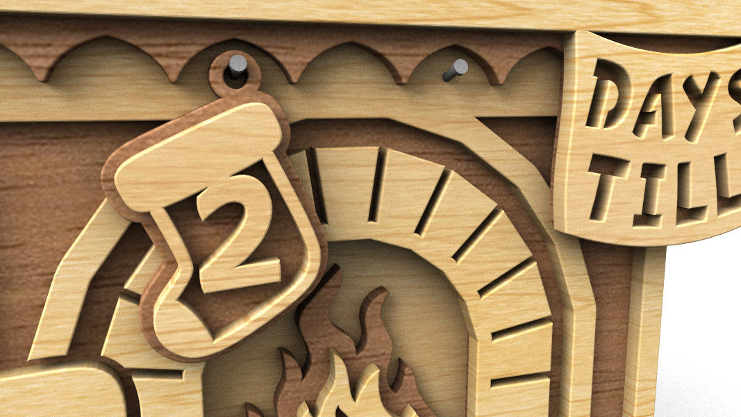 C297-Christmas Fireplace Layered Scroll Saw Pattern - Alex Fox Patterns