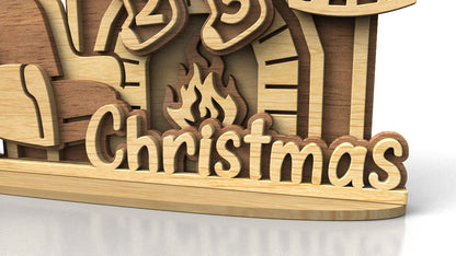 C297-Christmas Fireplace Layered Scroll Saw Pattern - Alex Fox Patterns