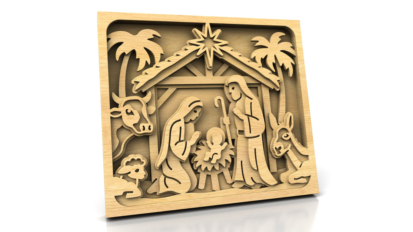 C298-Nativity Scene Layered Scroll Saw Pattern - Alex Fox Patterns
