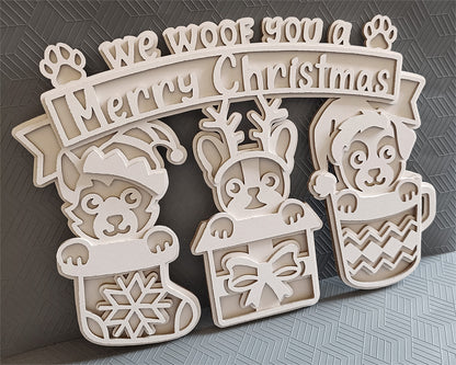 C299-Merry Christmas Layered Scroll Saw Pattern - Alex Fox Patterns