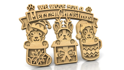 C299-Merry Christmas Layered Scroll Saw Pattern - Alex Fox Patterns