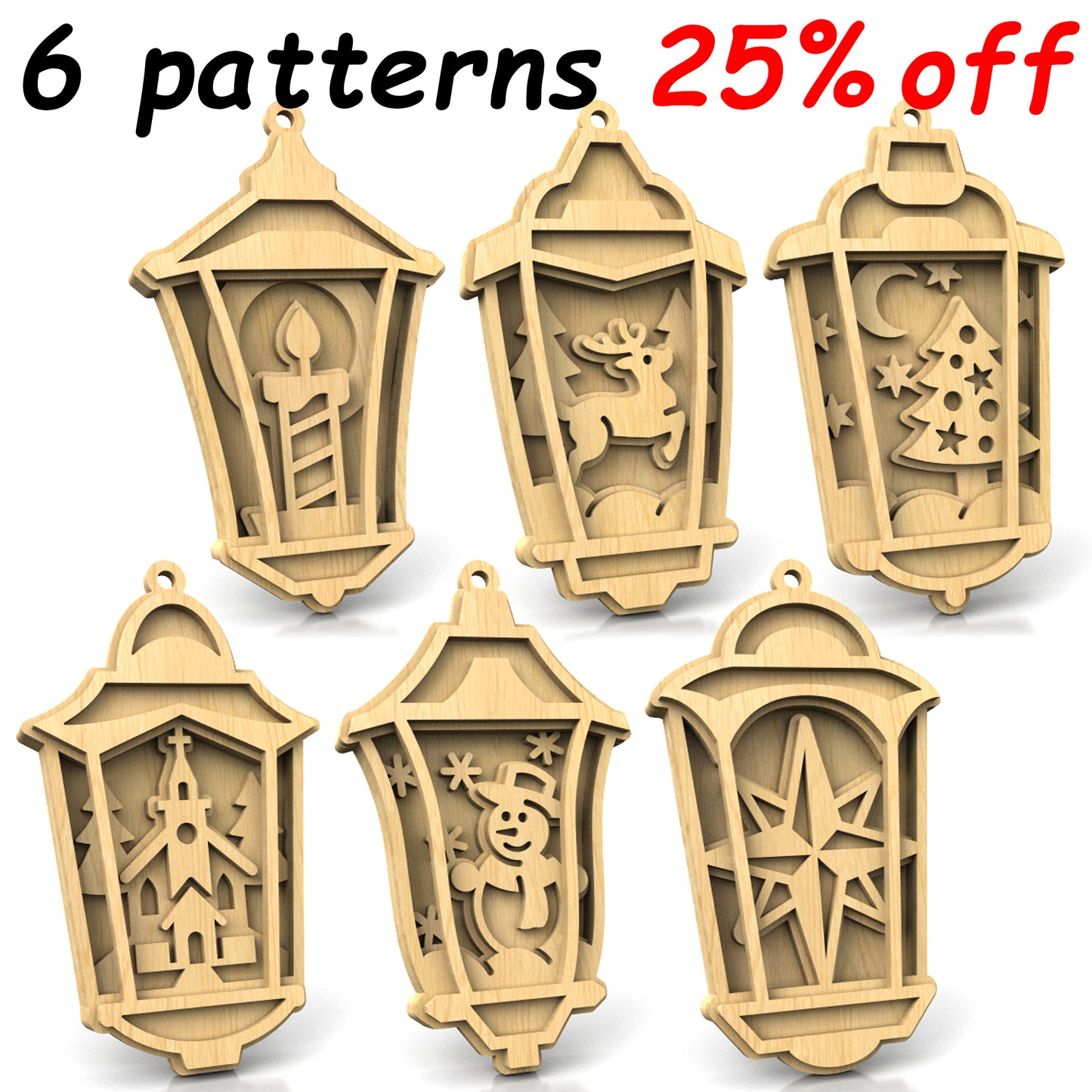 C270-Christmas Lamp Set Layered Scroll Saw Patterns - Alex Fox Patterns