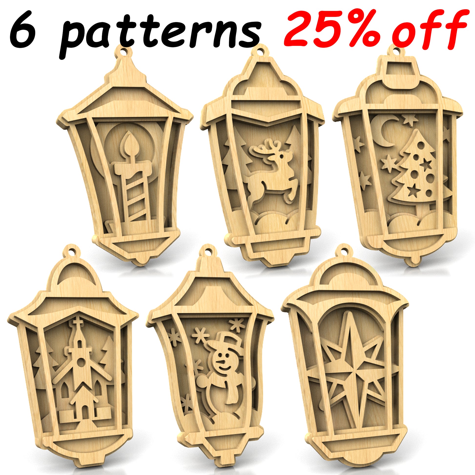 C270-Christmas Lamp Set Layered Scroll Saw Patterns - Alex Fox Patterns